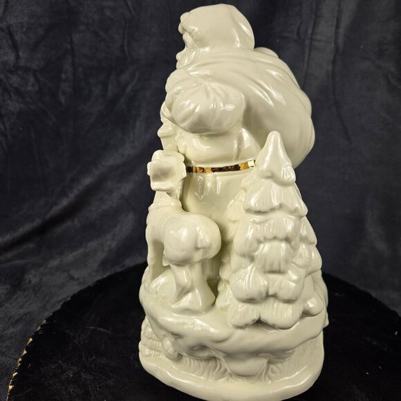 Santa And Reindeer Music Box Cream Gold Accents Works Plays "White Christmas" - Picture 5 of 16